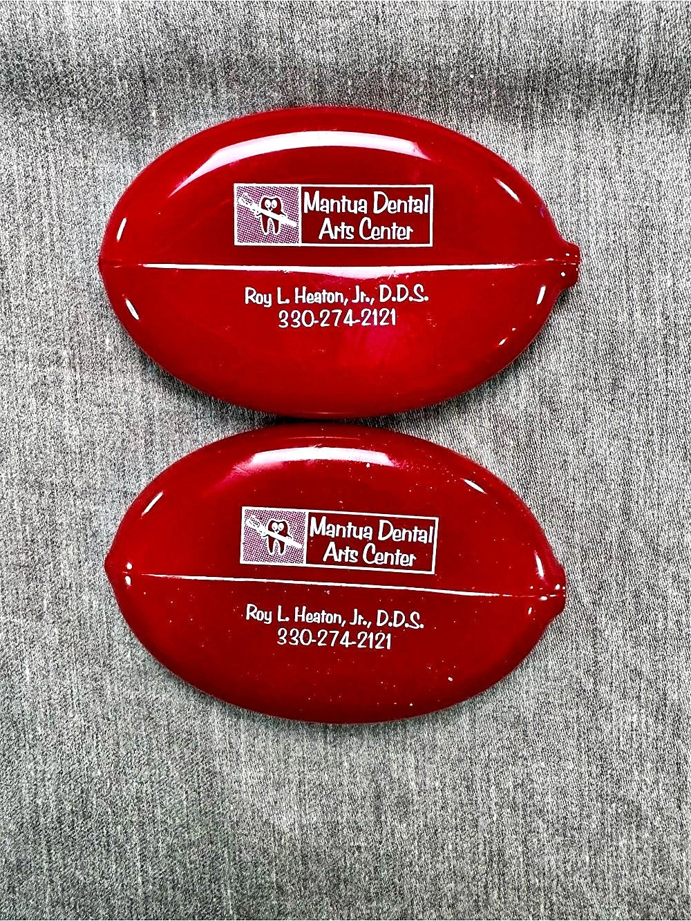 Vintage Red Rubber Squeeze Coin Purse Pair Quikoin Made in USA Ohio Advertising
